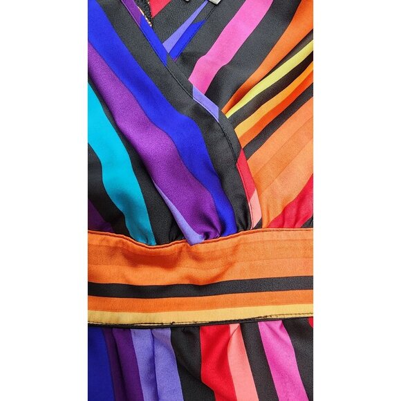 Worthington Sleeveless Multicolor Striped V-Neck Dress With Elastic Waist & Side - Picture 6 of 10